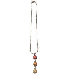 Vintage 1970s Silver Chain Necklace 3 Tiered Enameled Pendents Artsy Modern Y2K